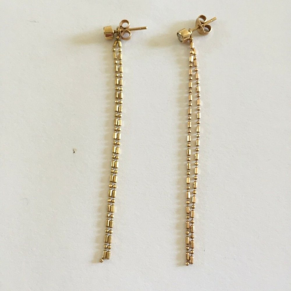 14k Solid Gold Drop Dangle Post Earrings - image 1